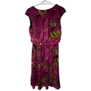 Amanda Lane Midi Dress Women's Floral Pink Green Sz 10 Feminine Summer Tropical